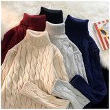 Wiaofellas  -  Autumn Winter Men's Thick Sweater Thick Solid Color Turtleneck Collar Long Sleeve Warm  Basic Classical  Knit Sweater