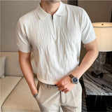 Wiaofellas  -  British Style Summer Casual Polo Shirt for Men Half Zipper Knitted Short Sleeved T-shirt Business Office Social T-shirts M-3XL