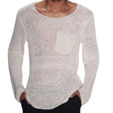 Wiaofellas  -  Casual Solid Color Slim Fit Knit Tops for Men Spring Long Sleeve Crew Neck Knitting T Shirts Mens Clothes Leisure Tee Shirt