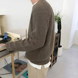 Wiaofellas  -  Streetwear Fashion Mens Knit Sweaters Spring Autumn Casual Solid Color Long Sleeve Jumper Tops For Men Stylish Textured Sweater