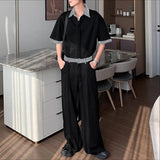 WIAOFELLAS  -  Men Sets Patchwork Lapel Short Sleeve T Shirt & Pants Two Pieces Sets Streetwear Loose Fashion Men's Casual Suits