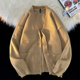 WIAOFELLAS  -  Autumn and Winter New Korean Fashion Versatile Casual Cardigan Ribbed V-neck Sweater Jacket Men's Light Jacquard Design Jacket