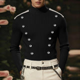 WIAOFELLAS  -  Men Sweater Patchwork Turtleneck Long Sleeve Knitted Male Pullovers Button Streetwear Fashion Casual Men Clothing S-3XL