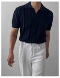 Wiaofellas  -  New Summer Men's Fashion Hollow Out Polo Shirt Casual Solid Color Half Sleeve High Quality Knitted T Shirt Loose Trendy Top