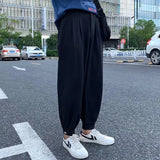Wiaofellas  -  Trendy Ice Silk Cuffed Trousers Men's Summer Casual Loose Fit Sporty Straight Leg Pants Harajuku Style mid Waist Pocket Detail