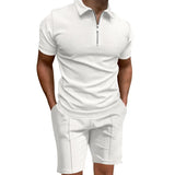 Wiaofellas  -  Men's Summer Suits Solid Color Waffle Lapel Slim-fit Short Sleevett-shirt Casual Fashion Men's Clothing