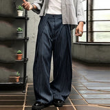 WIAOFELLAS  -  Men Striped Pants Button Joggers Loose Casual Wide Leg Trousers Men Streetwear Fashion Leisure Long Pants S-5XL