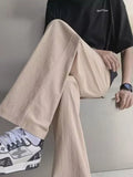 Wiaofellas  -  Men's Cotton Linen Casual Pants Summer New Sle Drapey Straight Leg Loose Trendy Thin Wide Leg Sports Long Trousers
