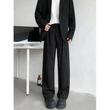 WIAOFELLAS  -  Brown Black Suit Pants Men Fashion Society Mens Dress Pants Korean Loose Straight Casual Pants Mens Office Formal Trousers M-2XL