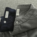 WIAOFELLAS  -  Small stand-up button-down vintage long-sleeved shirt for men solid color casual cotton wash wool absorbent breathable shirt