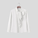 WIAOFELLAS  -  Men Shirt Solid Ruffle Lapel Long Sleeve Male Tops Streetwear Spring Shirts Fashion 2026 Elegant Men Clothing Camisas