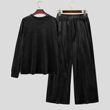 Wiaofellas  -  Men's Sets Solid Velour Shiny Long Sleeve T Shirt Pants Two Piece Sets Streetwear Loose Fashion Men Matching Sets