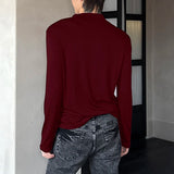 WIAOFELLAS  -  Men T Shirt Solid Color Lace Up Long Sleeve Casual Male Tee Tops Streetwear Korean Style Fashion Men Clothing S-3XL