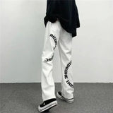 WIAOFELLAS  -  Men's Spring Autumn New Style Trendy Splicing Printed Pocket Fashion Versatile Loose Straight Tube Minimalist Casual Jeans