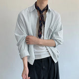 Wiaofellas  -  Men Striped Shirt Lapel Long Sleeve Loose Casual Men Clothing Streetwear Korean Style Fashion Tops Male Shirts