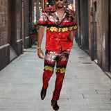 WIAOFELLAS  -  Short Sleeve Shirt Button Tops+Trousers Men 2Pcs Set Suit 3D Chic Harajuku Vintage Printing Summer Hawaii Beach Cardigan Outfits