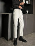 Wiaofellas  -  Man Suits Pants White Tressed 9 Cropped Slim Fit Thin Casual New in Trousers for Men Tailoring Classic Spring Clothes Offer Up