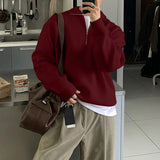 Wiaofellas  -  Men Sweater Solid Color Zipper Long Sleeve Knitted Male Pullovers Streetwear Korean Style Fashion Casual Men Clothing