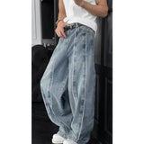 WIAOFELLAS  -  summer new style American retro splicing design three-dimensional scimitar versatile loose denim trousers