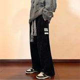 WIAOFELLAS  -  Wide Leg Pants Men Autumn Winter Corduroy Chic Plaid Loose All-match Male Clothing Drawstring Streetwear American Hip Hop Design