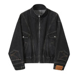 WIAOFELLAS  -  Fashionable Mens Patchwork Jean Jacket Streetwear Vintage Stand Collar Zip-up Denim Jackets For Men Spring Casual Jean Outerwear