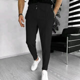 Wiaofellas  -  Fashion Waffle Solid Color Pants Men Spring Summer Casual Breathable Drawstring Waist Lace-up Trousers Mens Leisure Sports Pants