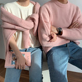 Wiaofellas Mens Winter Knitted Casual Loose Sweaters Oversized Male Pullover O Neck Jumpers Men's Vintage Solid Knitwear Men Clothing B108