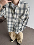 Wiaofellas  -  American Retro Plaid irt Men Spring Youth Sle Long Sve Top CleanFit irt Jaet Loose Fit Iron-Free Proc Trendy