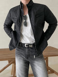WIAOFELLAS  -  American Style Men's Pu Leather Jackets Stand Collar Solid Color Casual Coats 2025 Spring Male Clothing Simple New