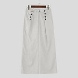 Wiaofellas  -  Men Striped Pants Button Joggers Loose Pleated Wide Leg Trousers Streetwear Fashion Casual Pants For Man Pantalones