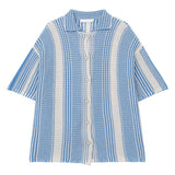 Wiaofellas  -  Summer Short Sleeve Hollow Out Knit Shirt Men Stylish Striped Contrast Collar Knitted Cardigan Mens Tops Fashion Button Shirts