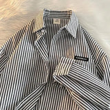 Wiaofellas  -  Long-sleeved Vertical Striped Shirt Men's Handsome Casual Hong Kong Style High Street Shirts