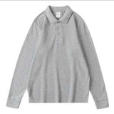 Wiaofellas  -  Solid Color Long-sleeved POLO Shirt Loose Casual Large Size Autumn Lapel Top Men's T-shirt