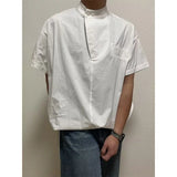 Wiaofellas  -  Stylish Thin Cotton Linen Shirt Men Summer Fashionable Seven Sleeve Shirt Trendy Men Pairing Handsome Loose Fit round Neck