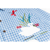 WIAOFELLAS  -  Men Streetwear Retro Vintage Shirt Swan Applique Embroiderey Plaid Cotton Summer Casual Harajuku Shirt Short Sleeve Japanese Tee