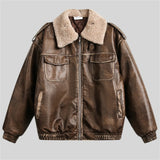 WIAOFELLAS  -  Retro PU Leather Jacket Men Winter Thick Lamb Jacket Coat Men Oversized Streetwear Hip Hop Zip Up Windbreaker Black Brown Jacket