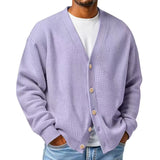 WIAOFELLAS  -  New Men's Casual Long Sleeve Sweater Cardigan V-neck Loose Top Autumn Winter Fashion Versatile Jacket For Male Knitted Coats
