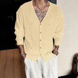 WIAOFELLAS  -  Men Cardigan Solid Knitted V Neck Long Sleeve Men Sweaters Streetwear Loose Korean Style Fashion Casual Men Clothing