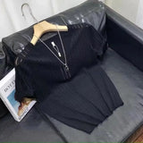 Wiaofellas  -  Men Summer Knit Sweater Ice Silk Korean Fashion Style Slim Fit V Neck Pullover V Neck Hollow Out Thin Streetwear Clothing