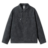 WIAOFELLAS  -  Men Suede Solid Color Zipper Jacket Autumn Men Casual Vintage Coats Long Sleeve Cardigan Jacket Men