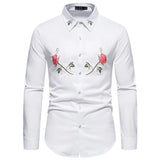 Wiaofellas  -  Men's  Long Sleeve Shirts Tops Men Male Groom Groomsman Floral Rose Shirts Man Casual Prom Party Shirt LS28