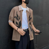 Wiaofellas  -  Mens Hollow Small Mesh Knitted Shirt Casual Daily Breathable Jacquard Lapel Short-Sleeved Top Men'S Clothing Summer New