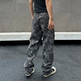 WIAOFELLAS  -  New trendy loose straight tube nostalgic phantom gray leather pants