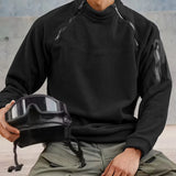 WIAOFELLAS  -  Men Autumn Winter Crew Neck Double Zip Pocket Design Sense Solid Color Fashion Versatile Outdoor Functional Cargo Hoodie