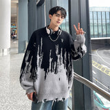 Wiaofellas  -  Winter Tie Dye Sweater Men Warm Hole Sweater Men Jumper Clothes Streetwear Loose Long Sleeved Sweater Mens Knitted Pullover