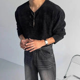 WIAOFELLAS  -  Autumn Men's Solid Color Knitted Long-Sleeved T-Shirt American Retro Fashion Trend Loose Street Casual Breathable Men's New Tops