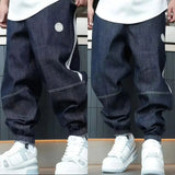 WIAOFELLAS  -  Mens Pants Washed Ribbon Splicing Jeans Autumn Wear-Resisting Casual Versatile Teenagers Baggy Pants Men's Clothing Unisex