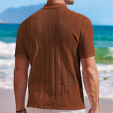 Wiaofellas  -  Vacation Seaside Beach Casual Shirts Mens Knitting Short Sleeve Button Lapel Knit Shirt Men Summer Fashion Knitted Texture Shirt