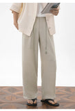 Wiaofellas  -  Mens Cropped Linen Blend Dress Pants Casual Drawstring High Waist Breathable Suit Trousers Japanese Clean Fit Straight Trousers
