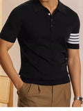 WIAOFELLAS  -  Fashionable temperament lapel polo shirt casual slim fit white short-sleeved knitted sweater high elasticity and comfort